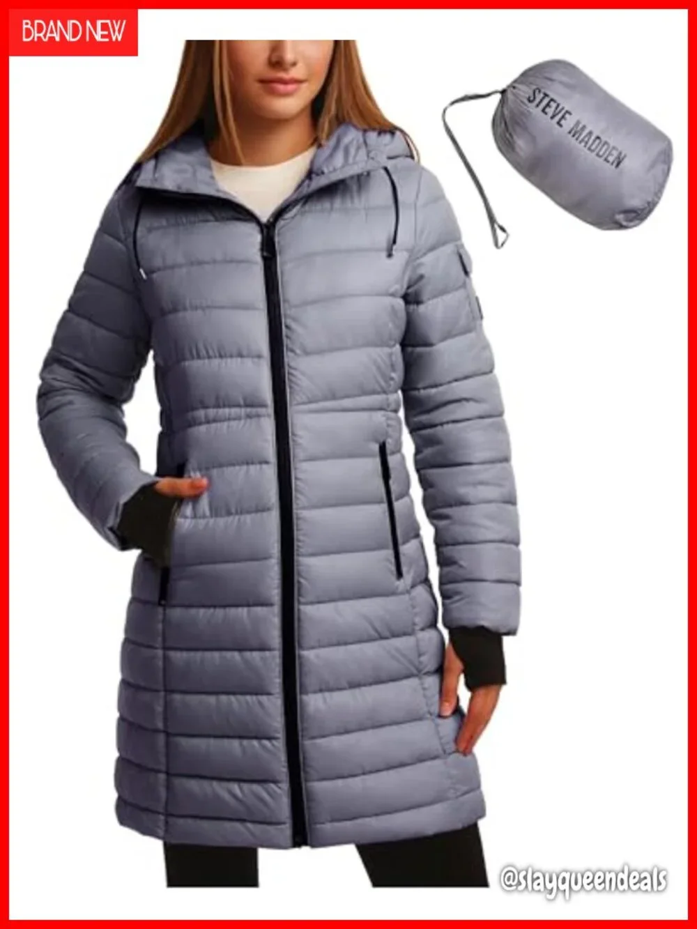 Long Hooded Puffer Parka Insulated Winter Coat Quilted Fill Packable